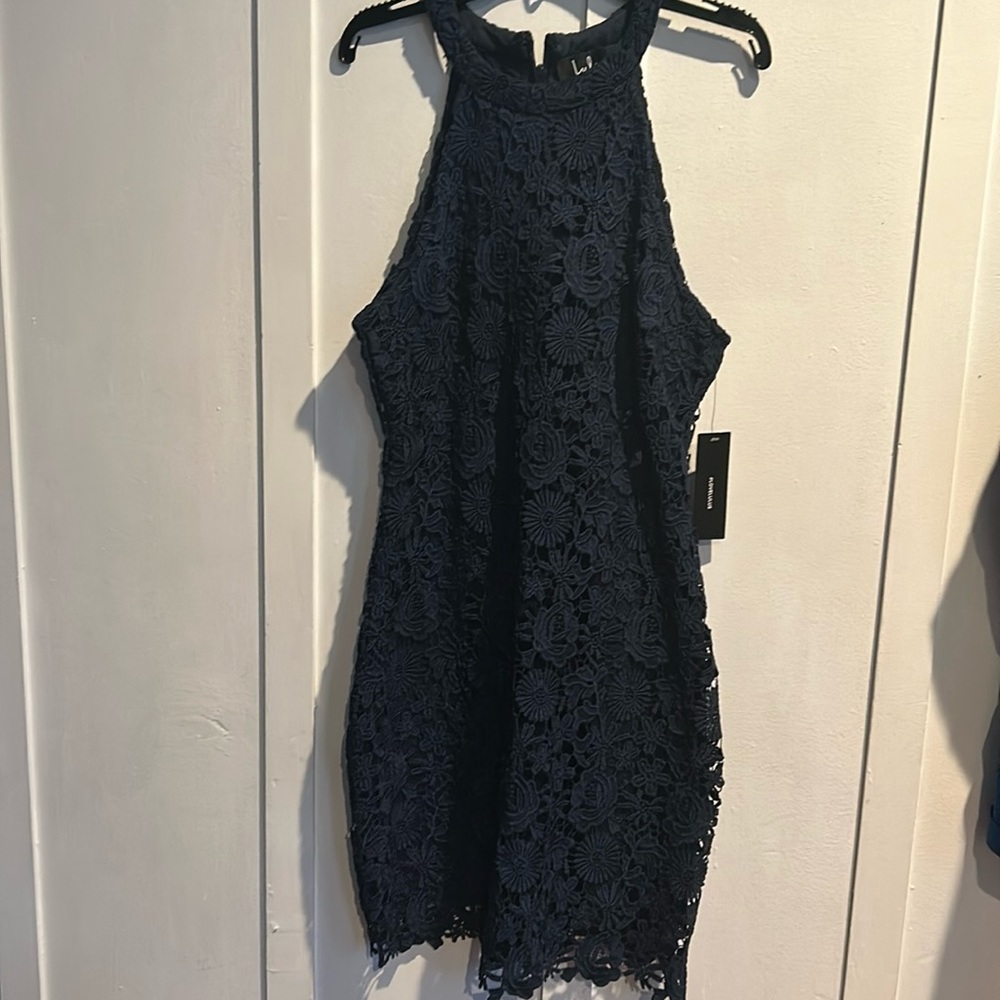 Love Poem Navy Blue Lace Mini Dress